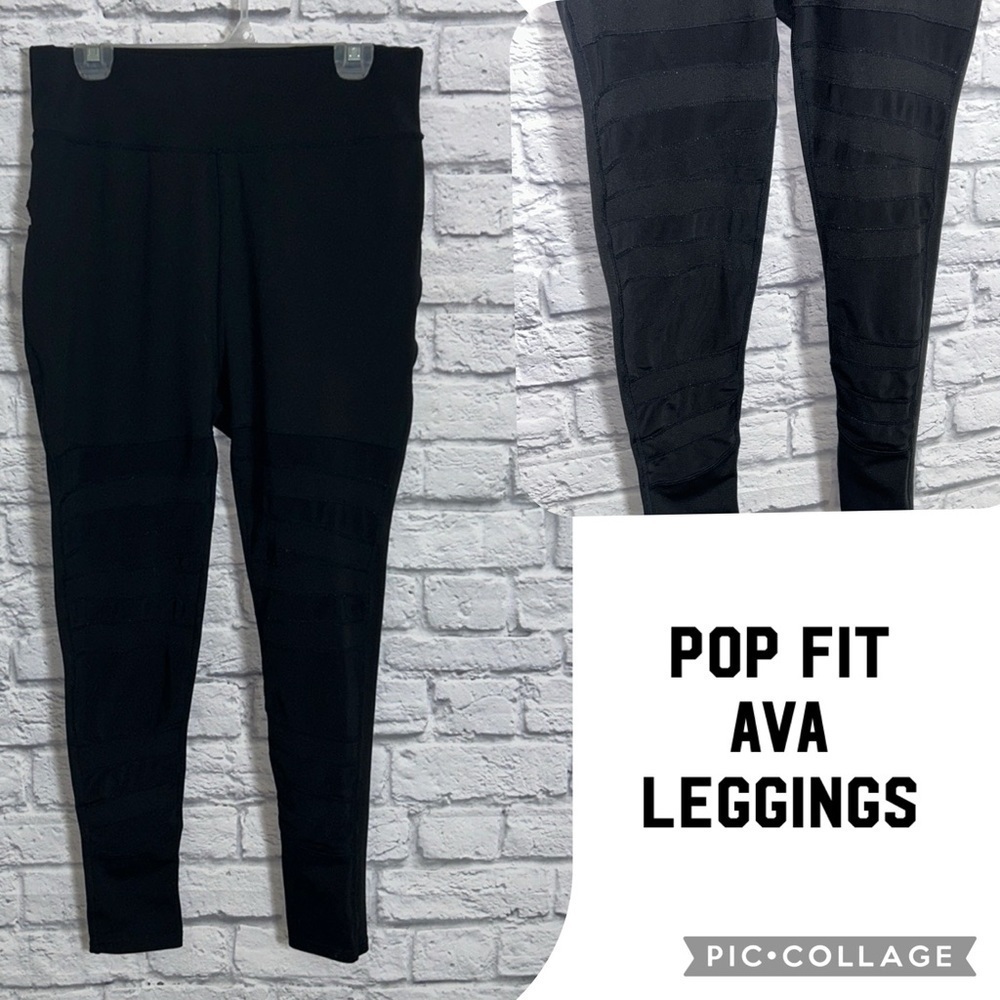 POP Fit 2XL Ava Black Mesh Cut Out Leggings Plus